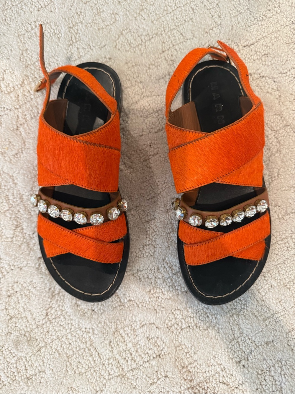 Marni Orange pony hair hair sandals embellished